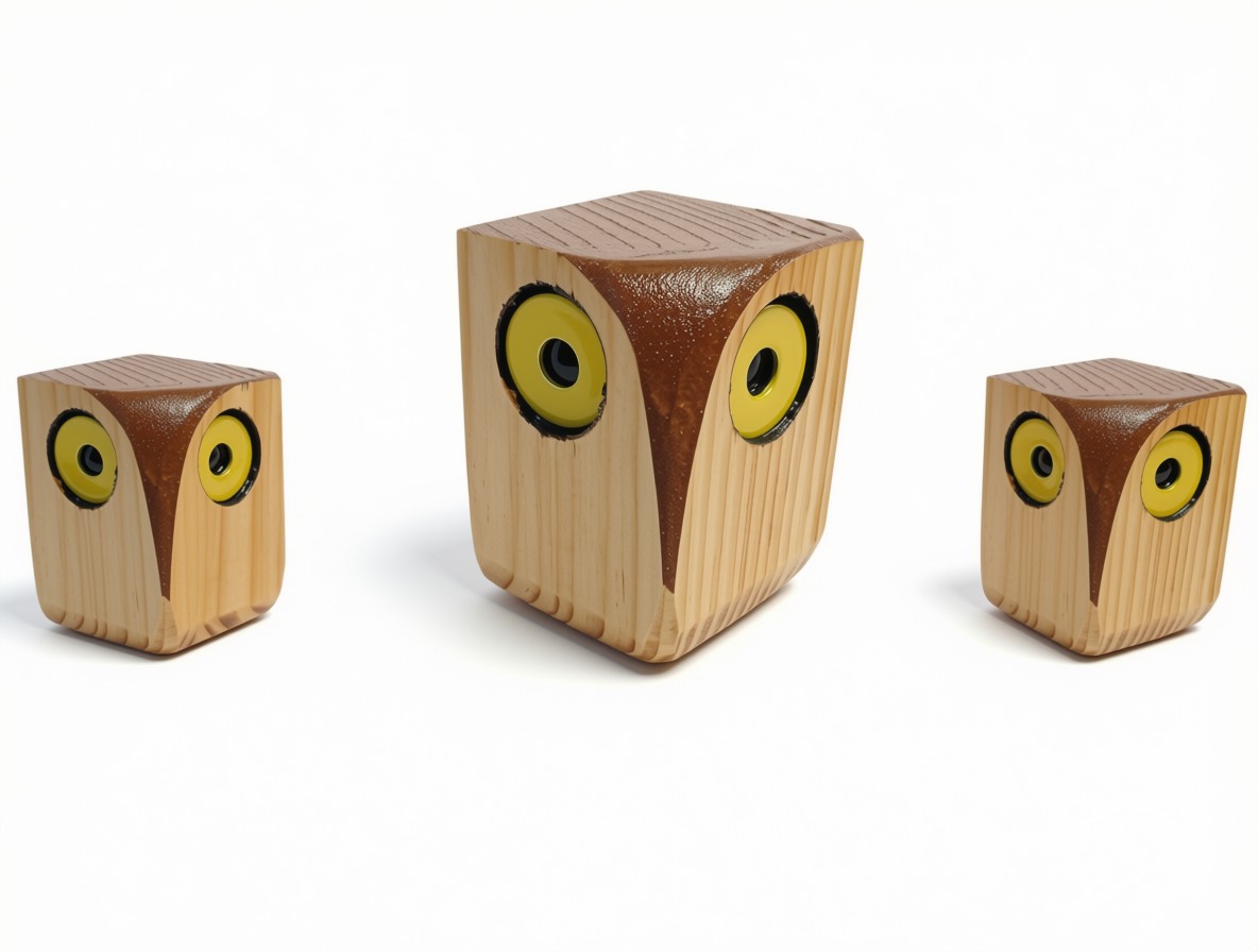 Enceinte chouette en bois teinté marron