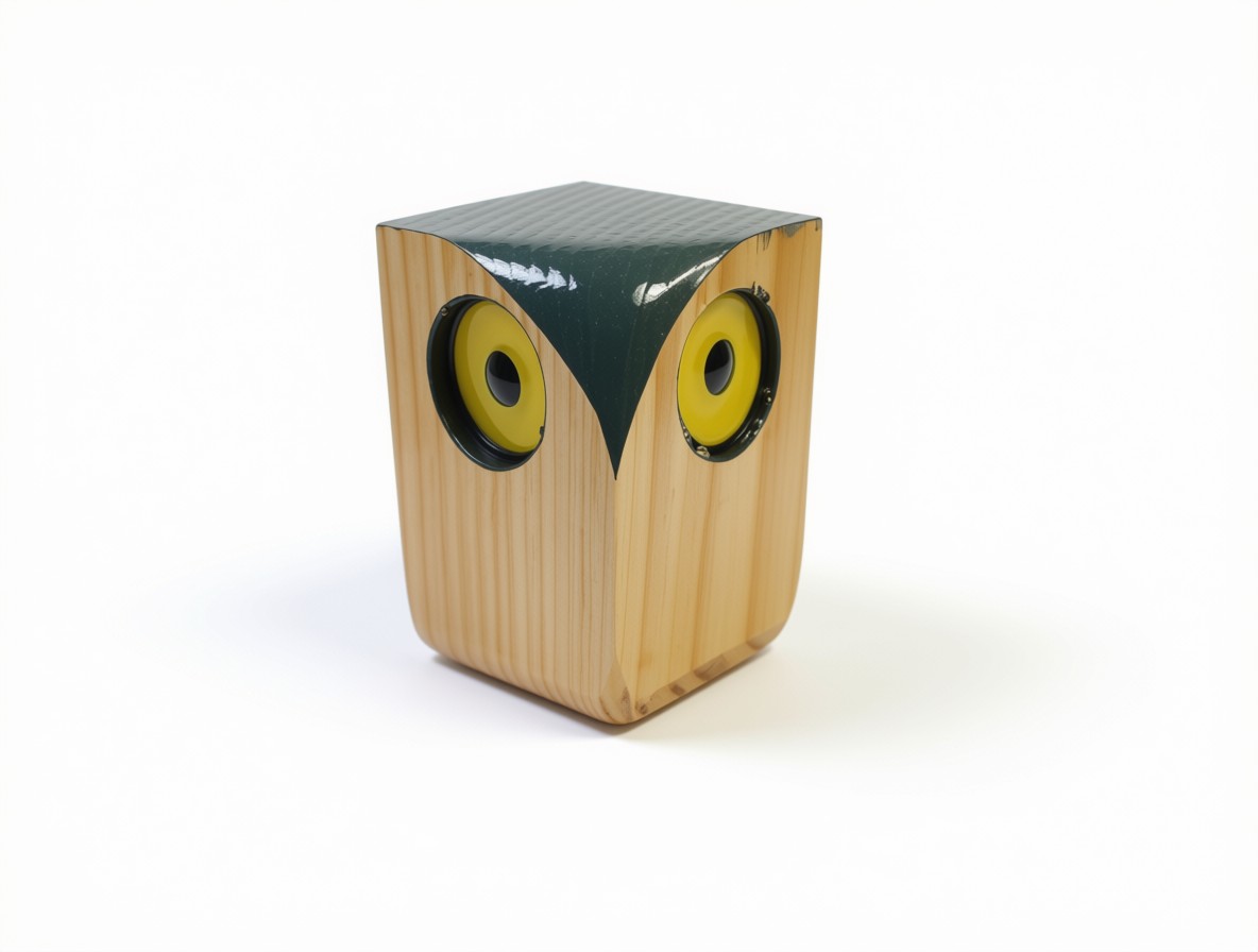 Enceinte chouette en bois, finition vert sapin