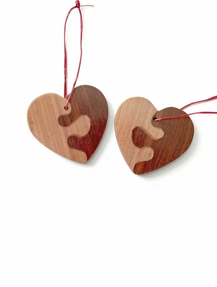 Duo de cœurs en bois à suspendre, bicolores